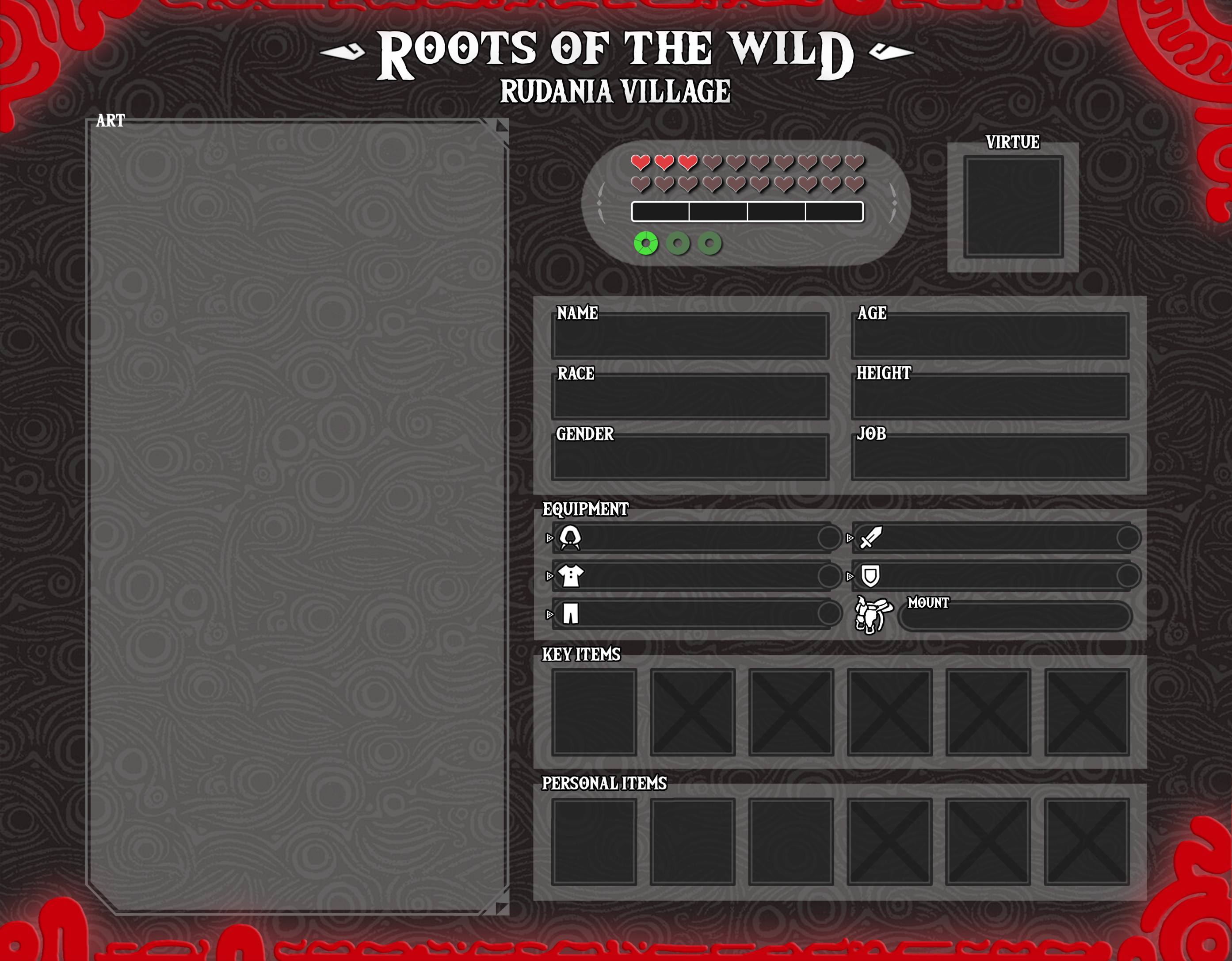 Rudania character application template