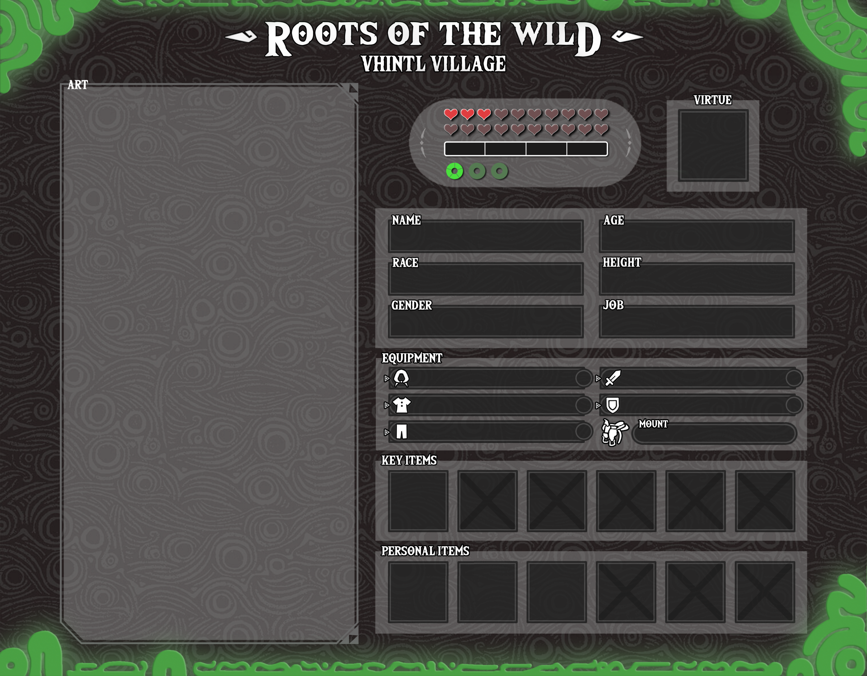 Vhintl character application template