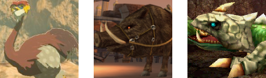 Rudania regional mounts — Ostrich, Bullbo, and Dodongo